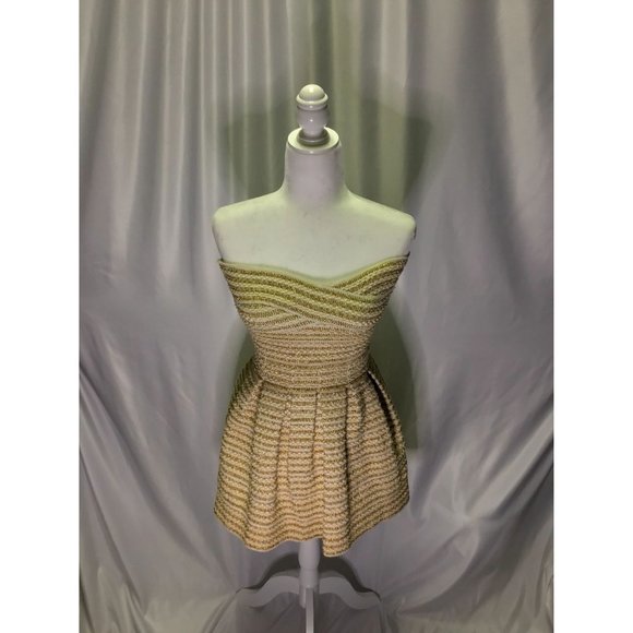 Strapless Gold Shimmer Mini Dress Size 2 Small - Picture 3 of 9
